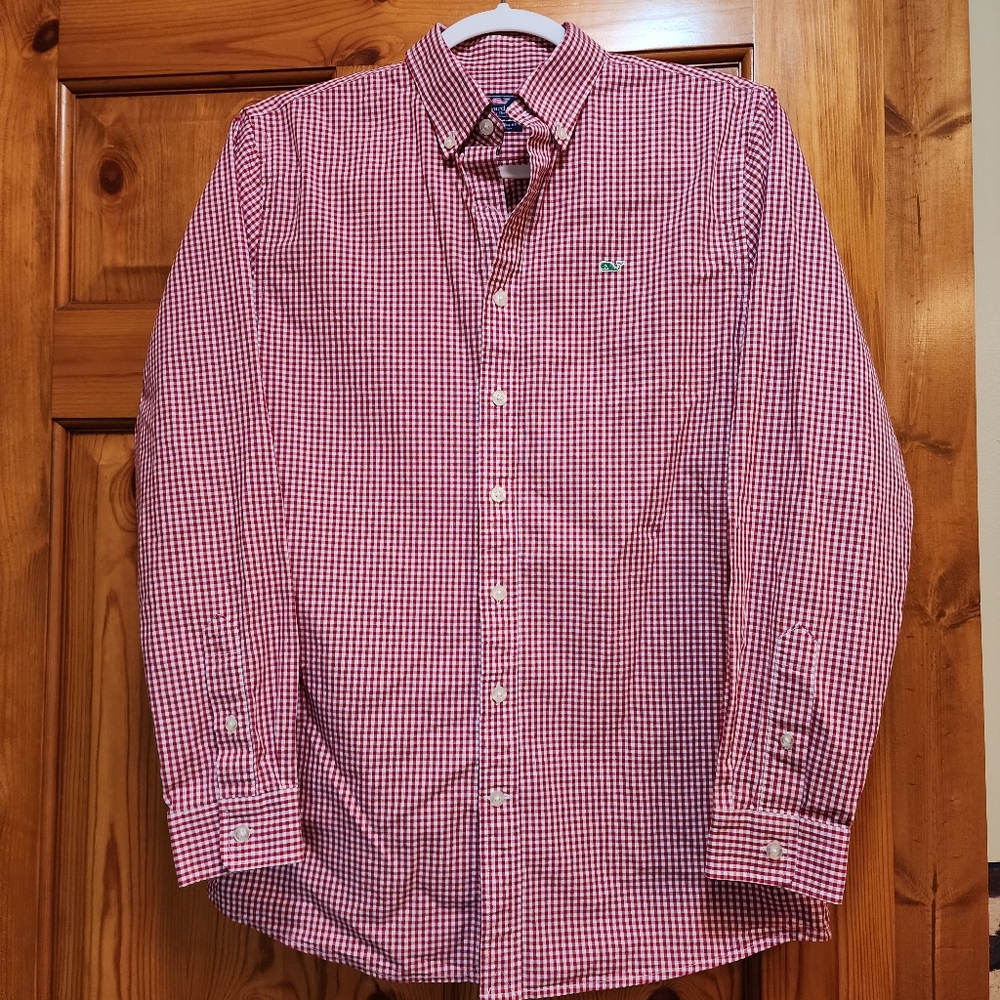 Vinyard Vines Whale Red Gingham Shirt, Size XL